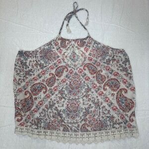 Billabong Y2k Surfer Womens Paisley‎ Halter Top Cream Crochet Lace Boho Large
